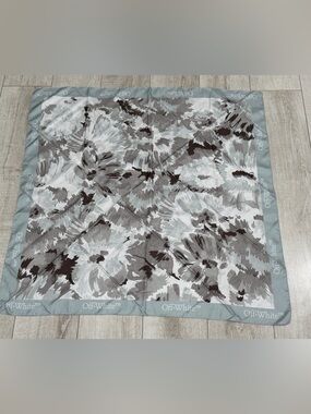 Off-White Floral silk in Light Blue and Gray Tones scarf 25x25 inches